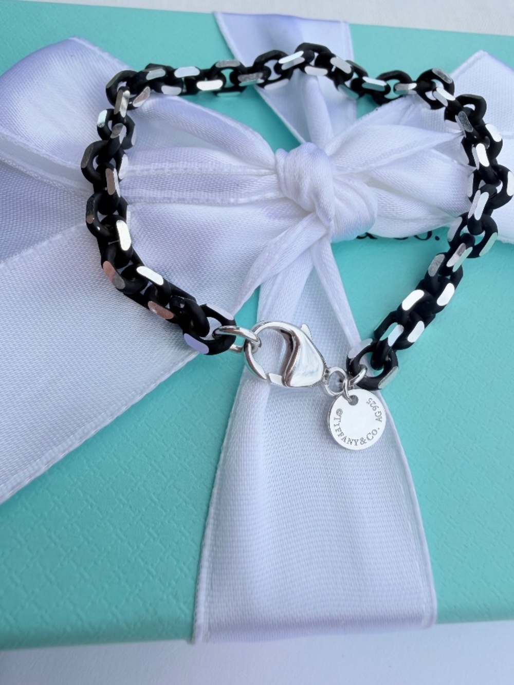 RARE Tiffany & Co Black Enamel Sparkler Bracelet in Silver, 6.5"
